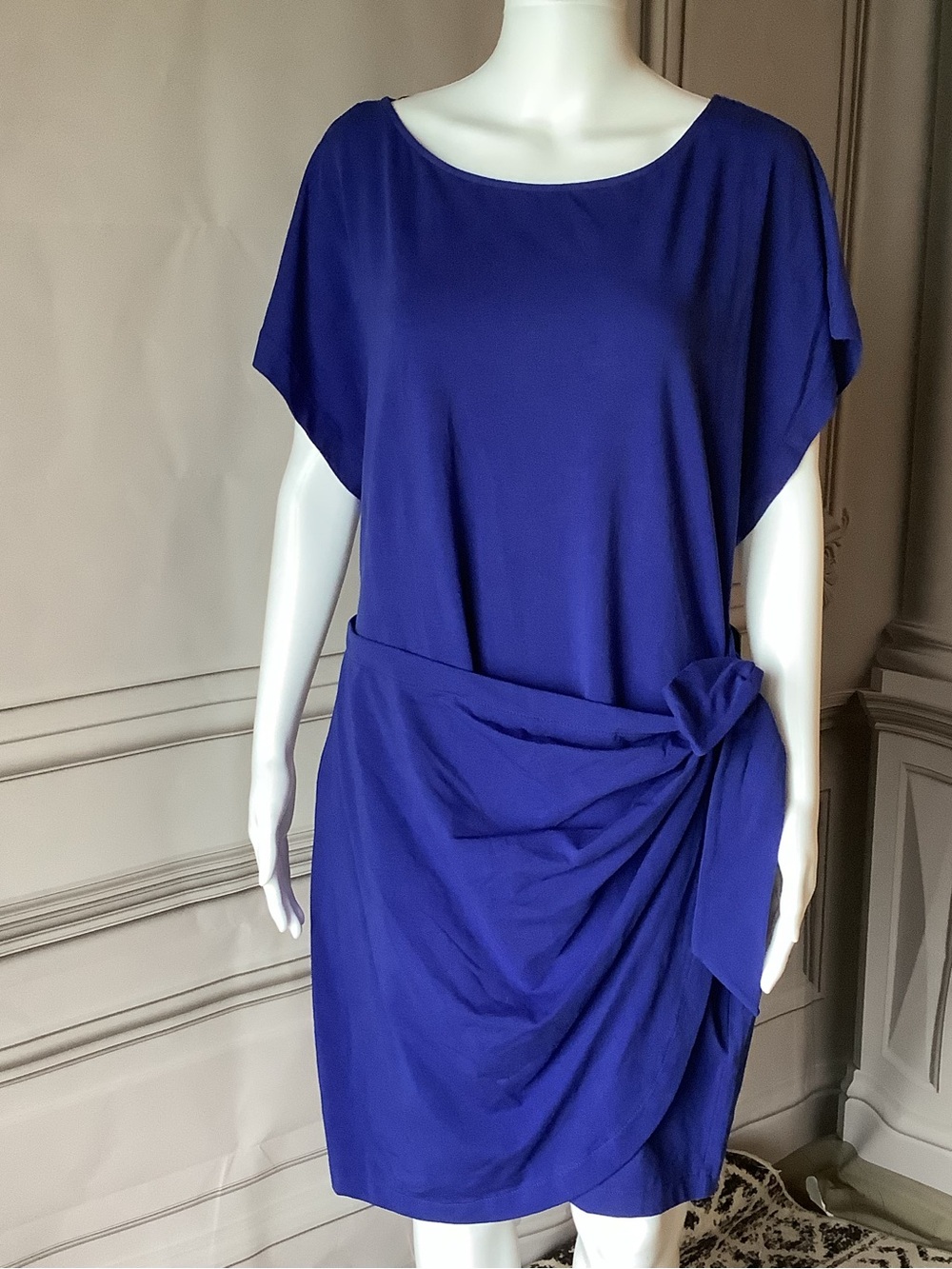 DKNY ✨Women's Boat Neck Tie-Front Dress Blue XL NWT Short Sleeve